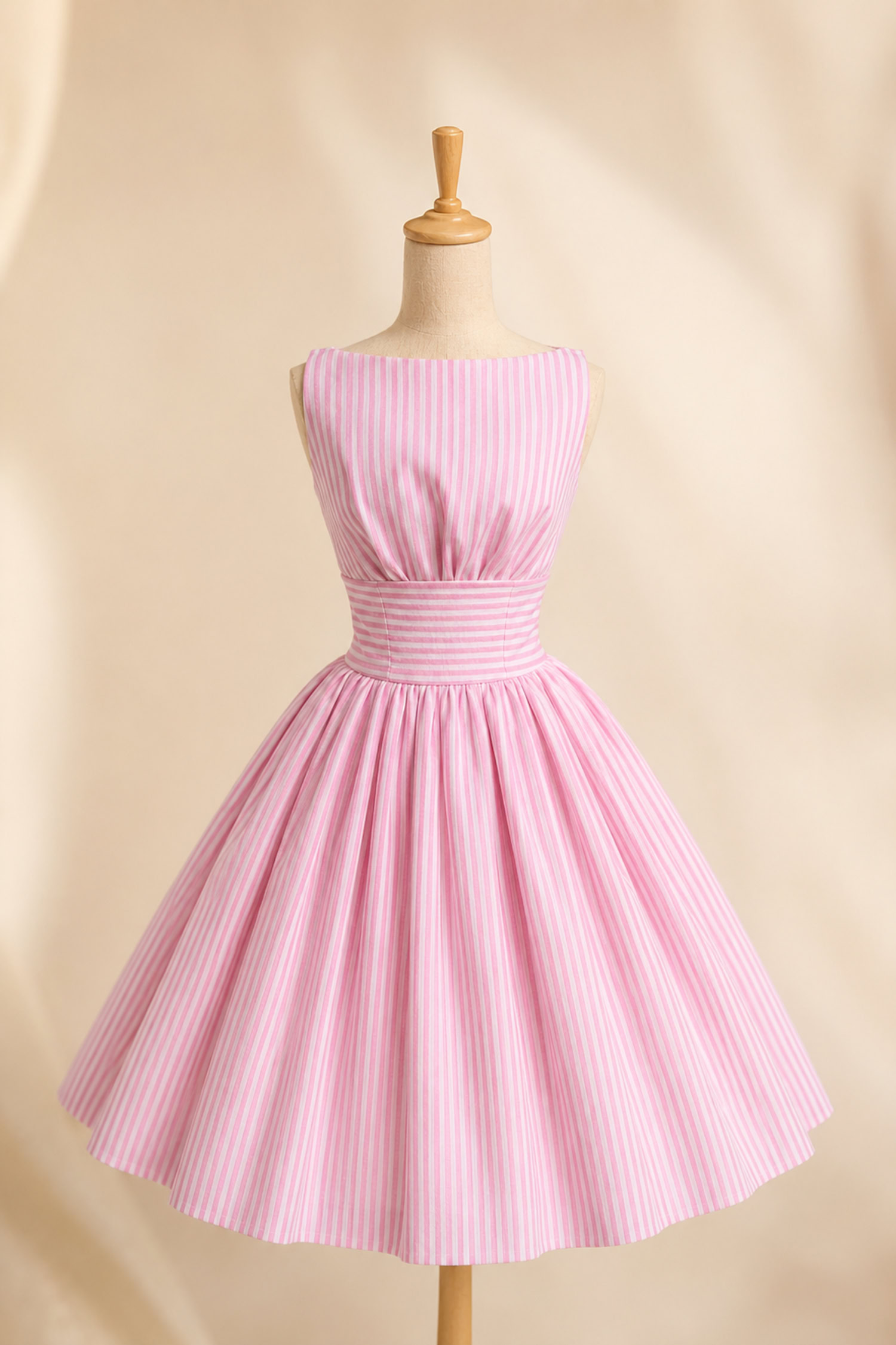 FR14 pink striped lined doll dress with petticoat